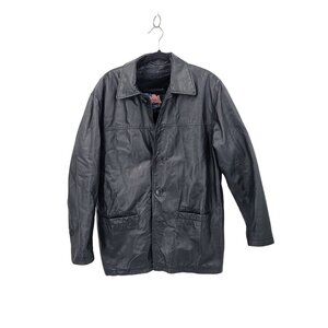 Genuine Leather Black Jacket Sz S Zip Out‎ Faux Fur Lining Winter Button Classic